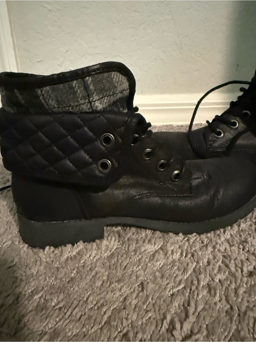 Women's Black Quilted Lace-Up Ankle Boots